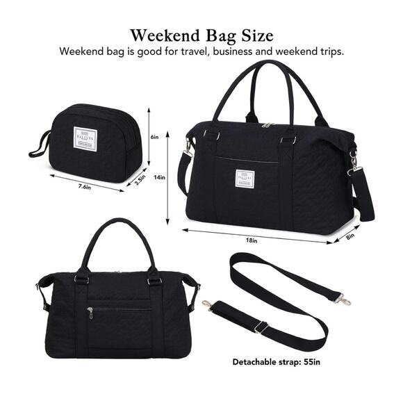 BALULHG Black Duffle Bag for Travel,Weekender For Women with Shoe Compartment - Picture 2 of 5